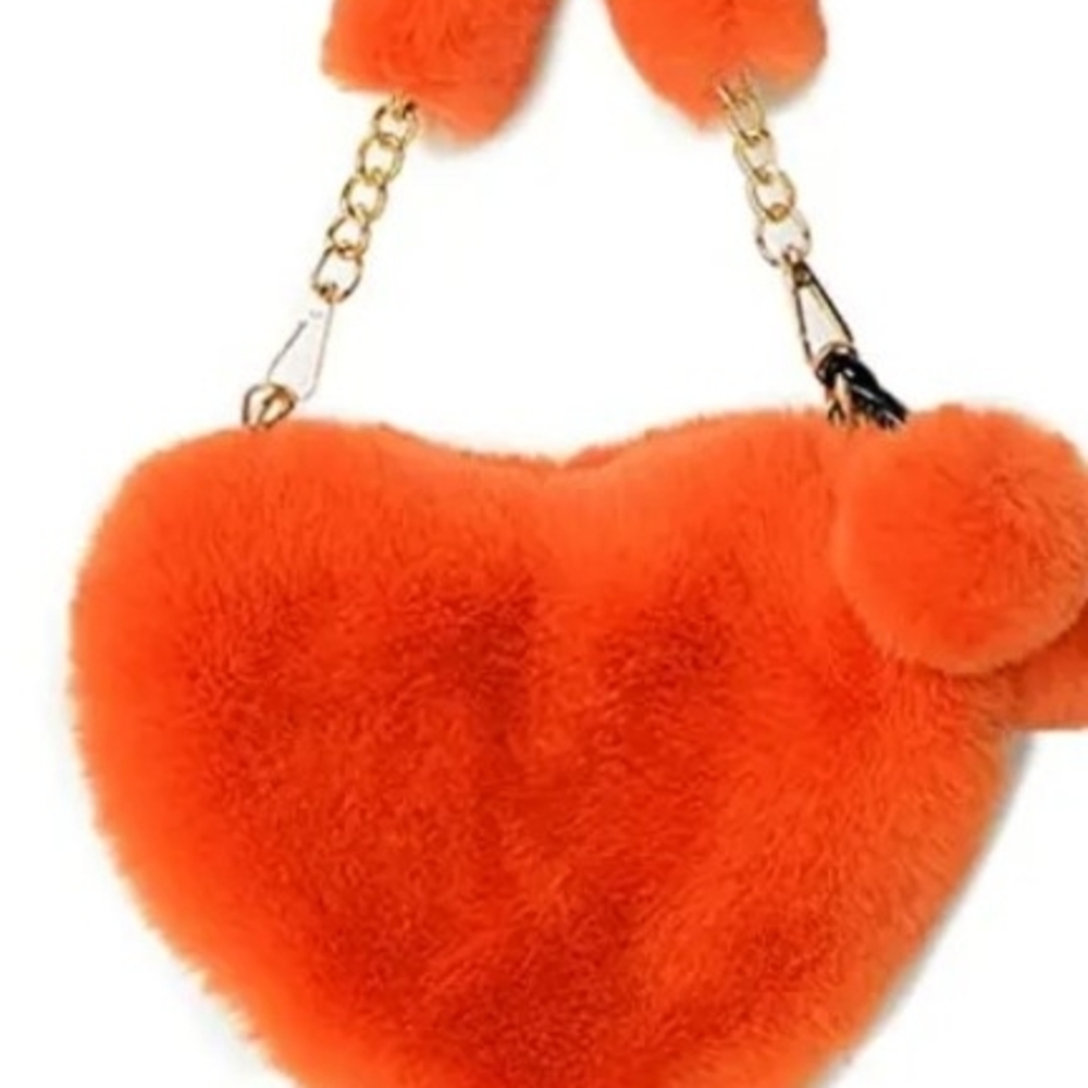 Fluffy Orange Heart-Shaped Handbag